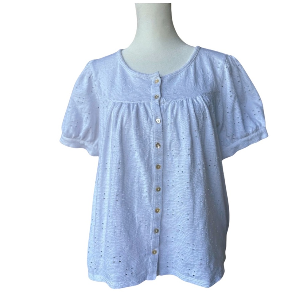 Downeast Cotto Embroidered White Short Sleeve Woman’s Top Size M